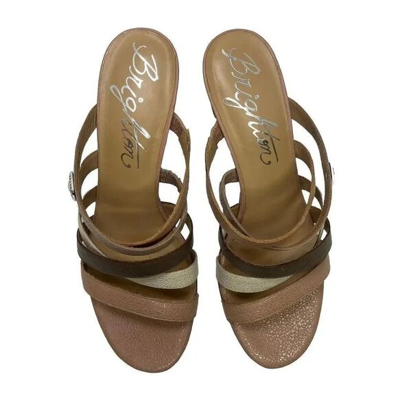 Brighton Rebel Sandals Size 10M Strappy Heels Neutral Brown Tan Leather Cabana - Picture 6 of 12